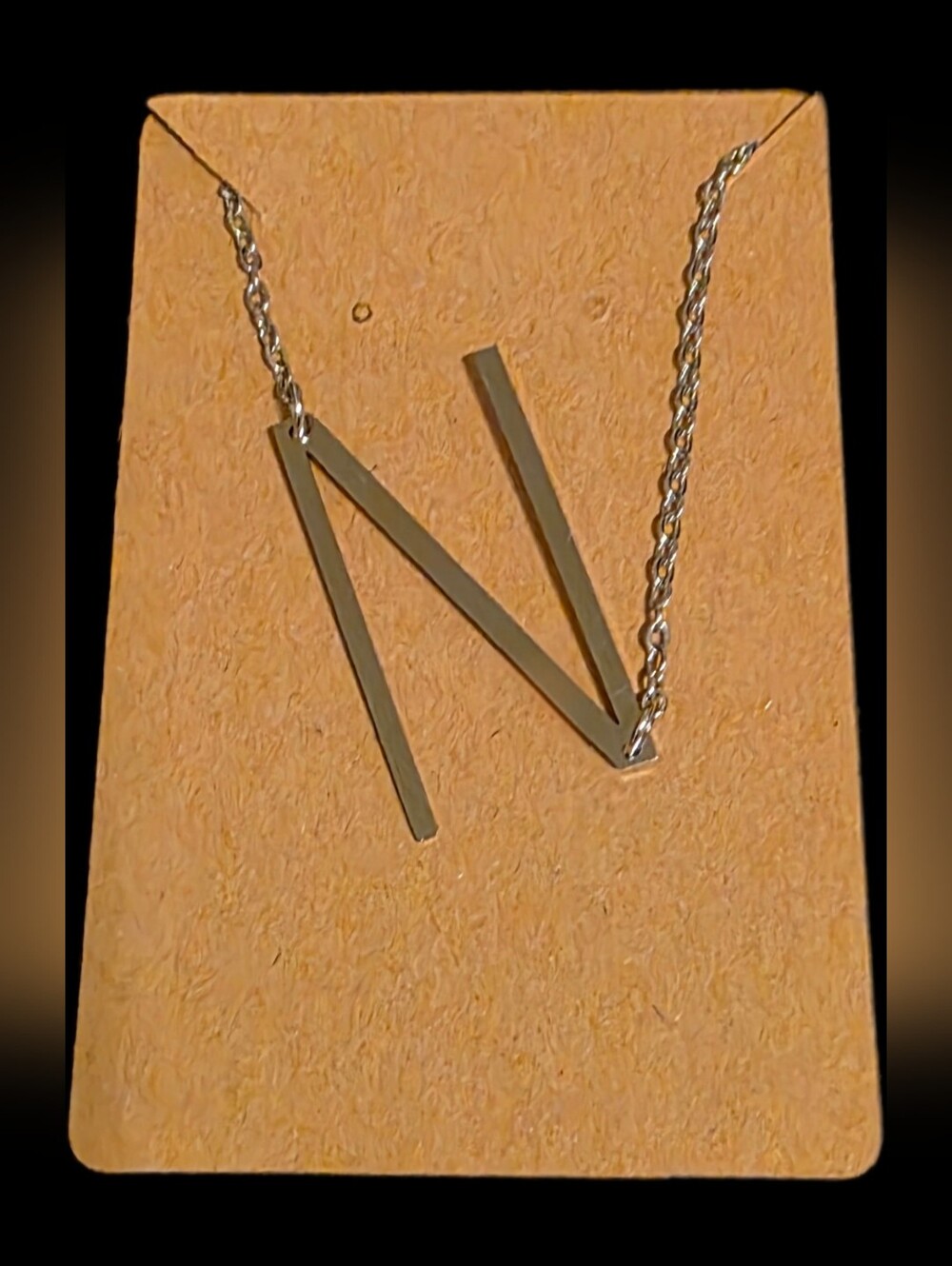 Initial "N" Pendant Necklace in Silvertone